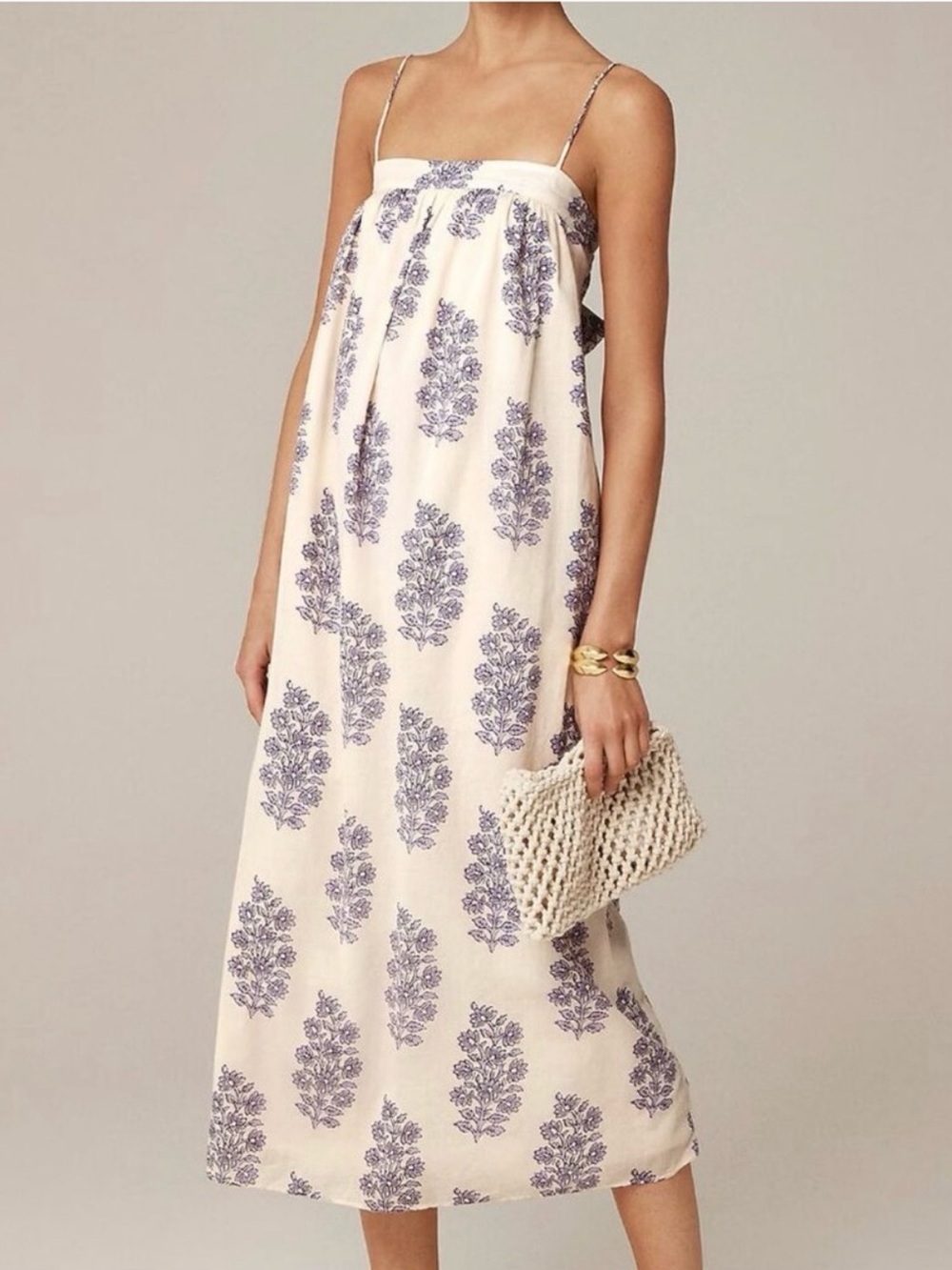 J. Crew Cream Midi Dress with Lavender Floral Print